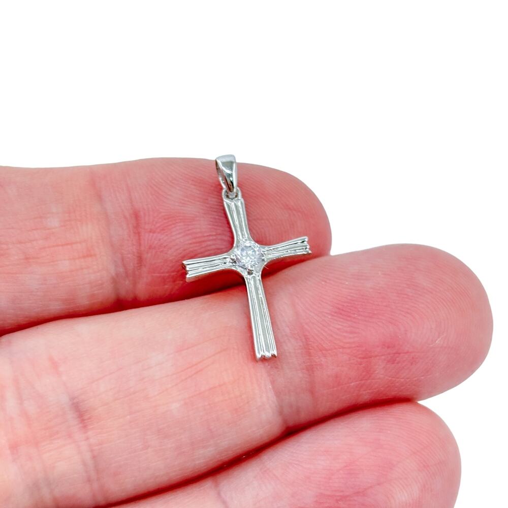 Vintage Sterling Silver 925 Cubic Zirconia Cross Pendant